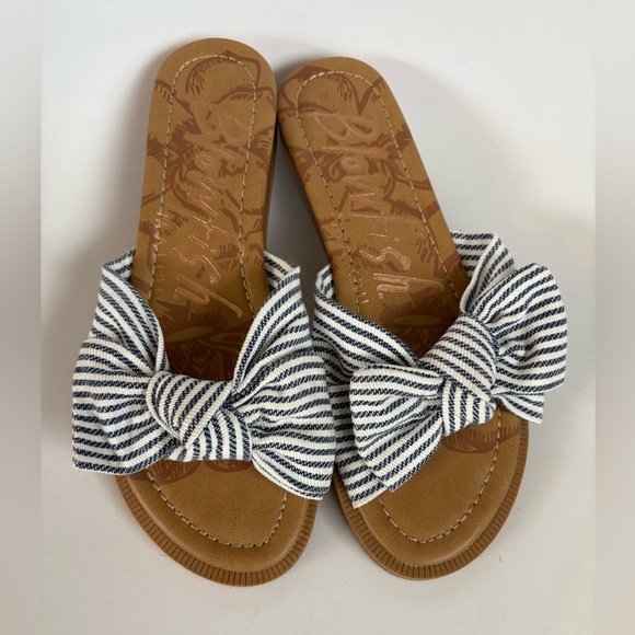 Blowfish small wedge sandal striped bow size 6 sandal blue white nautical - Picture 2 of 7